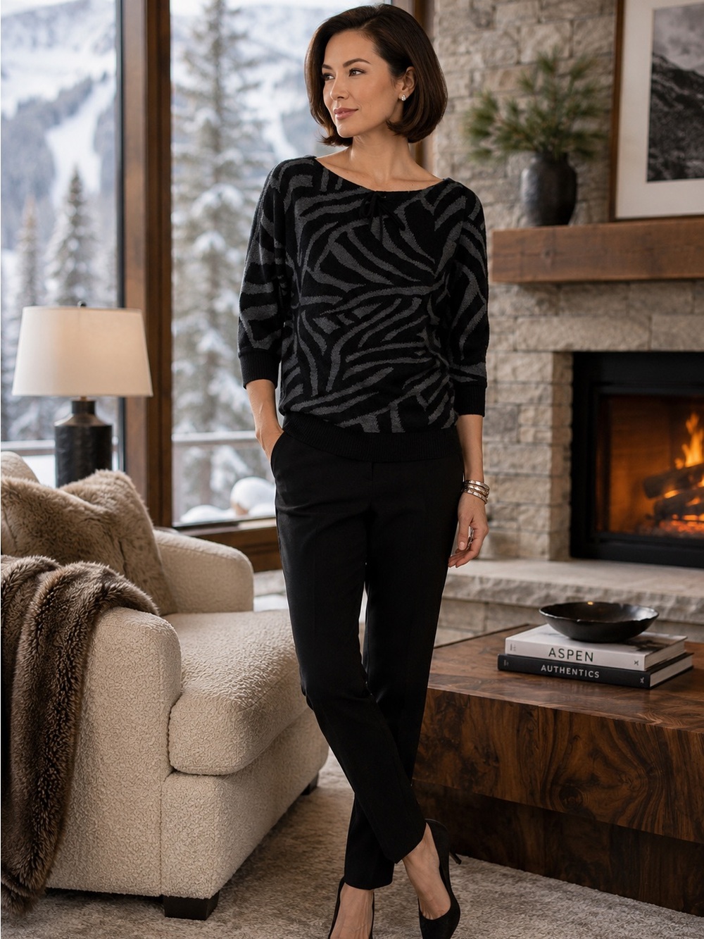 St. John Sport Wool Animal Print Sweater - Size Small